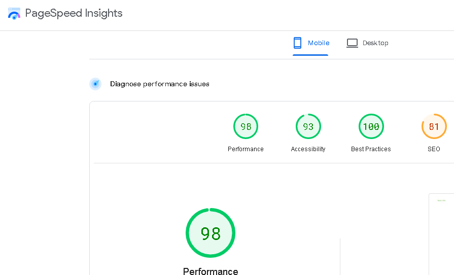 PageSpeedInsight tool results for keywordro.com