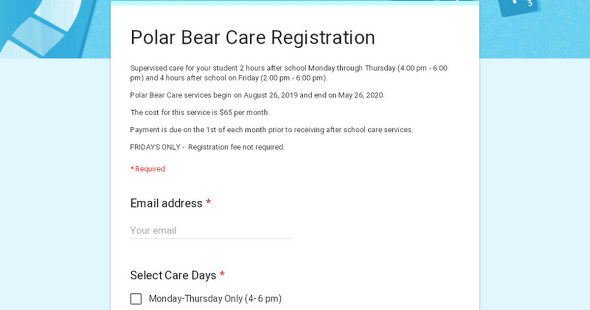 Polar Bear Care Registration