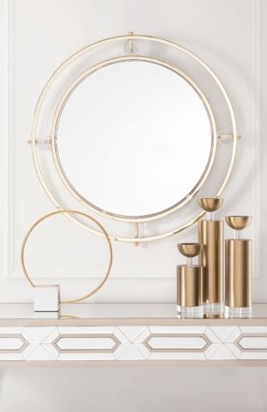 gold round mirror with acrylic for spring interior design trends 2020