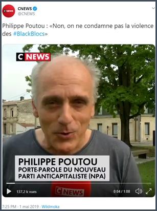 CNews Philippe Poutou ne condamne pas la violence des blacks blocs