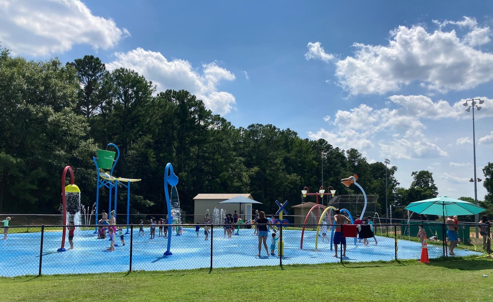Fuquay's splash pad in South Park is a great way to cool down in the hot summer.