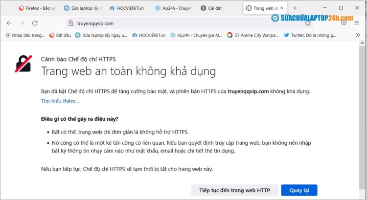 Lỗi không hỗ trợ HTTPS