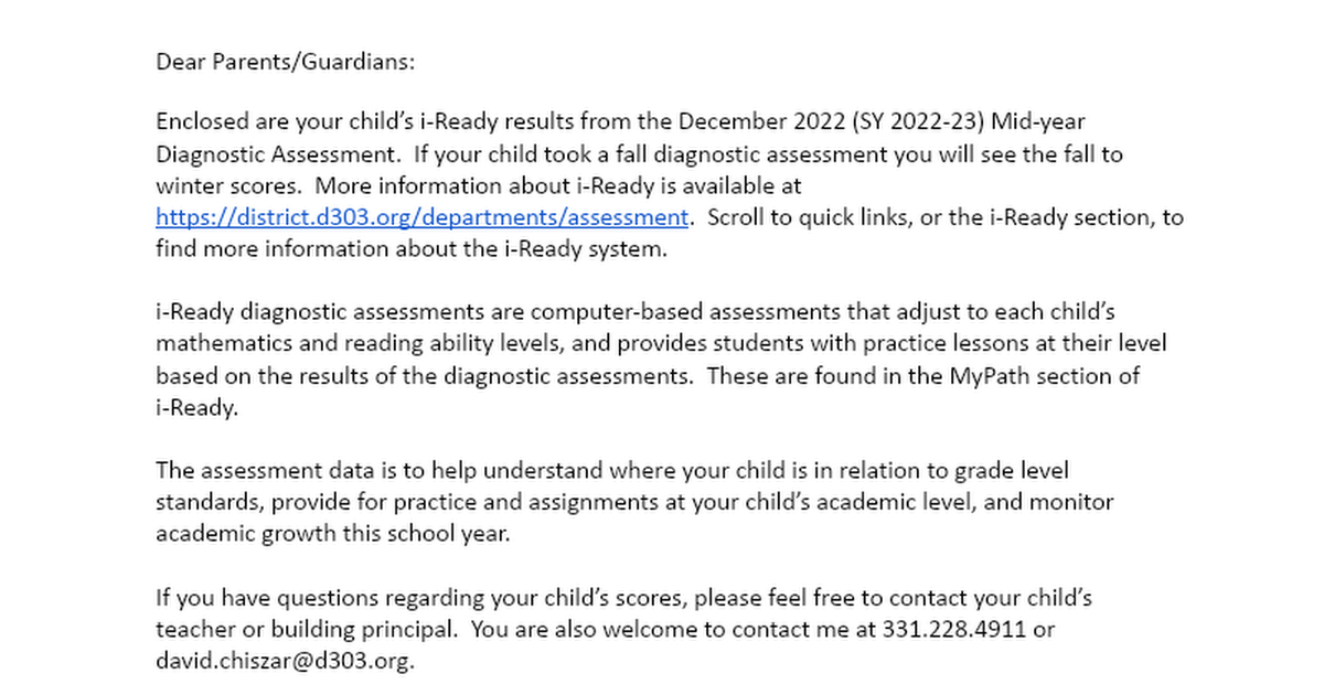 i-Ready Parent Letter for Mid-year Results 22sy - Eng and Span