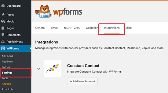 Integrações do WPForms