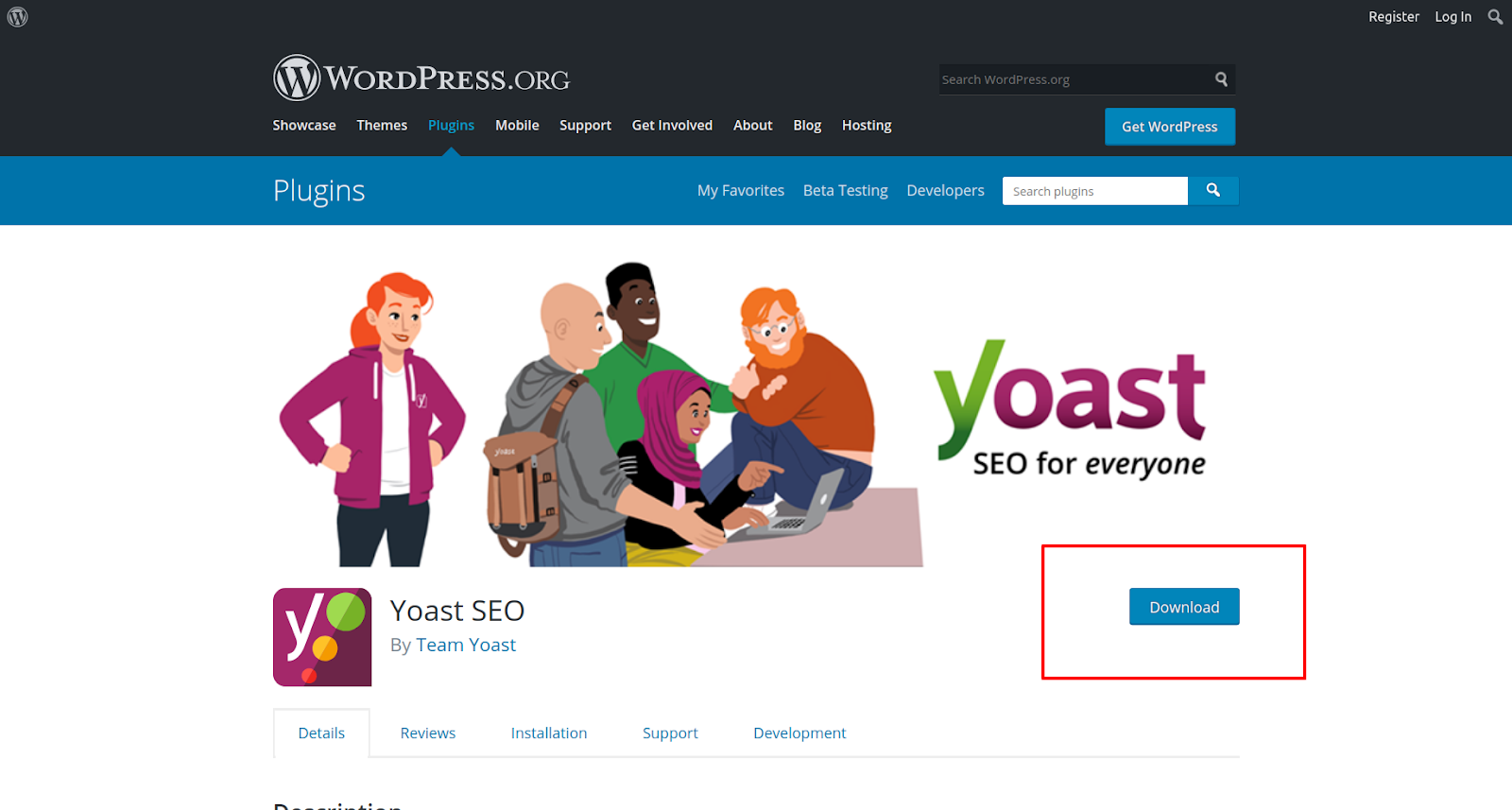 yoast wordpress seo plugin download button