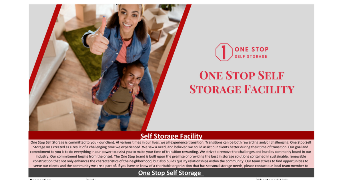 One Stop Self Storage Facility - Links