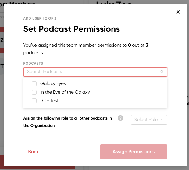 Select the podcast you want to share with the team member