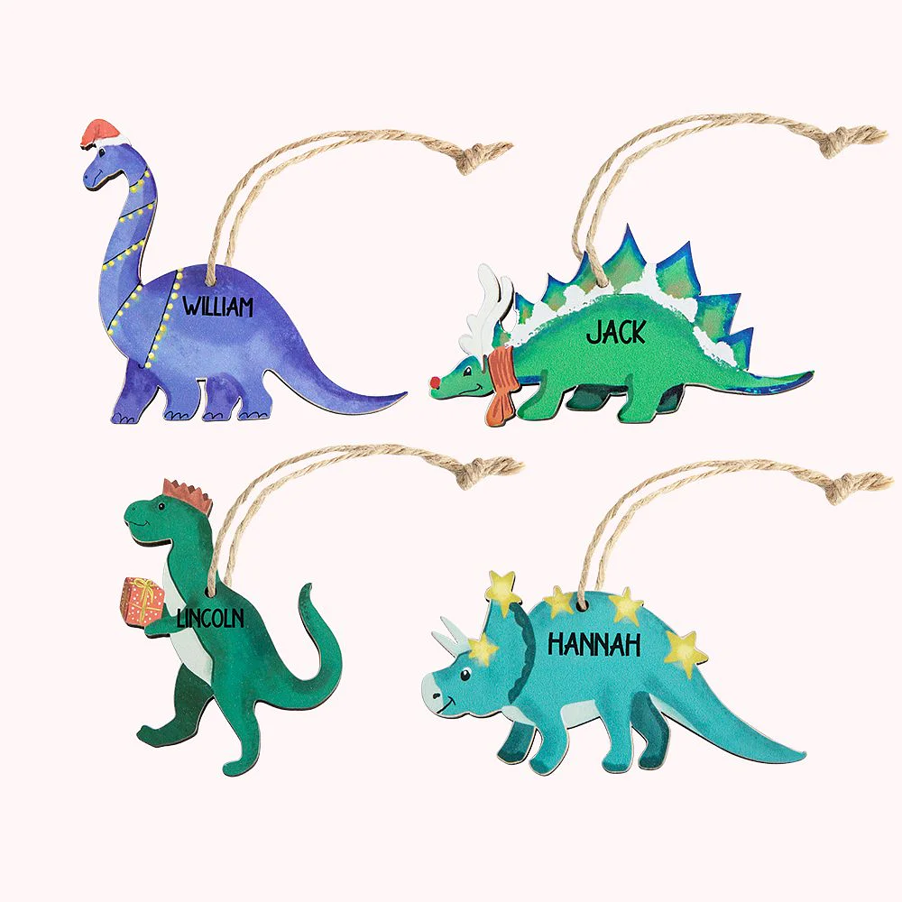 décorations sapin de Noël en forme de dinosaures, pour enfants.