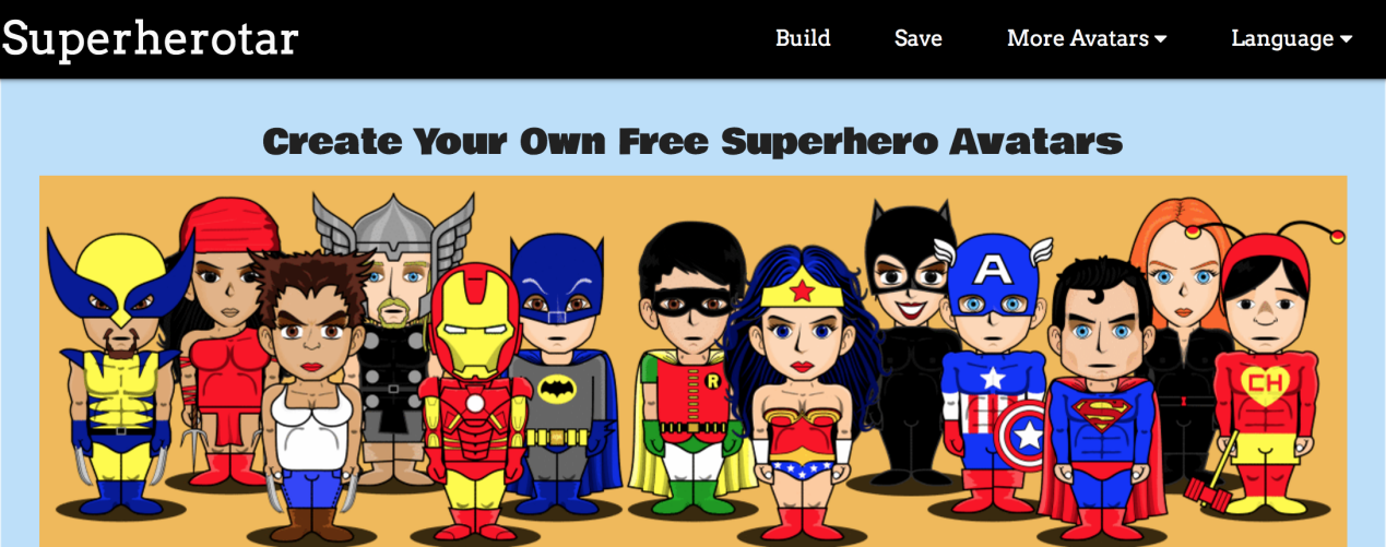 the homepage of Superherotar