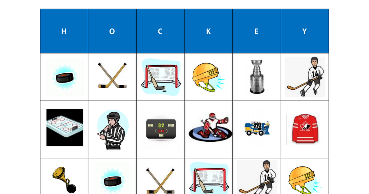 Free Printable Hockey Bingo Cards