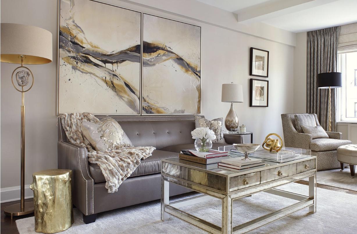 A glamorous living room offers sophistication and luxury