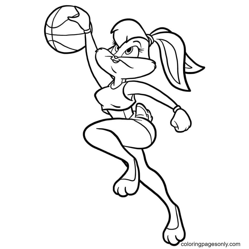 Looney Tunes Lola Bunny plays basketball coloring pages