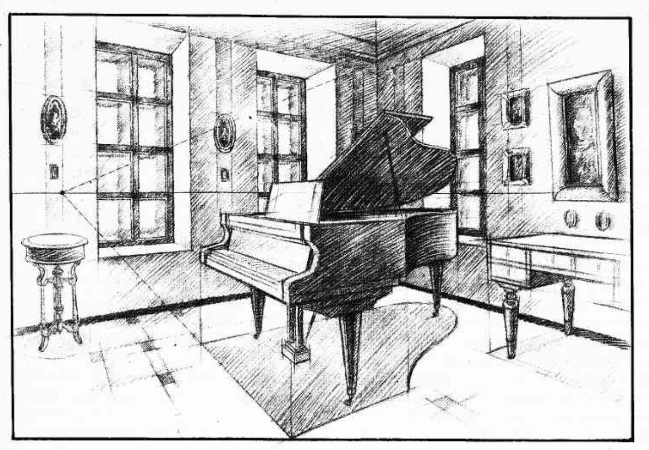 Двухточечная перспектива при изображении рояля