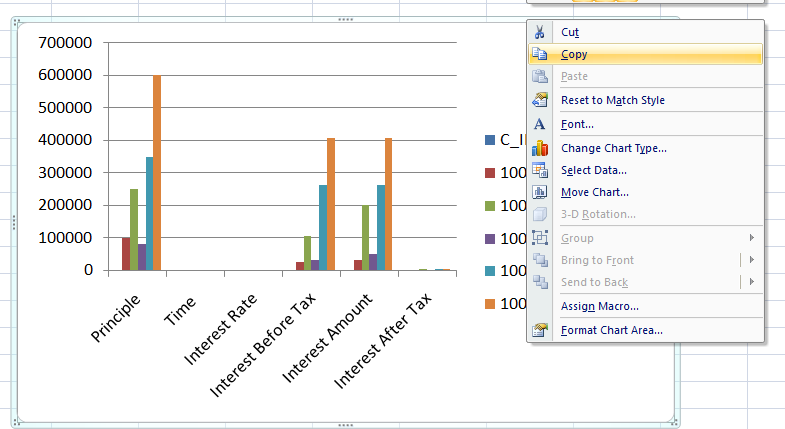 Right-click to copy the Excel chart