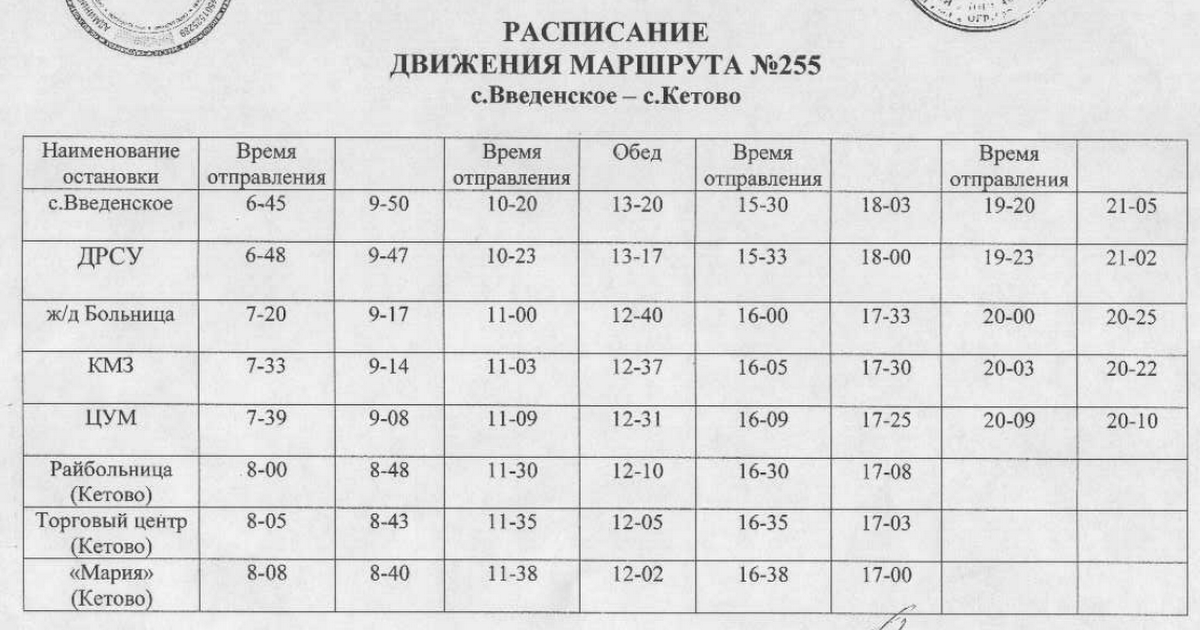 Расписание автобусов 205 курья