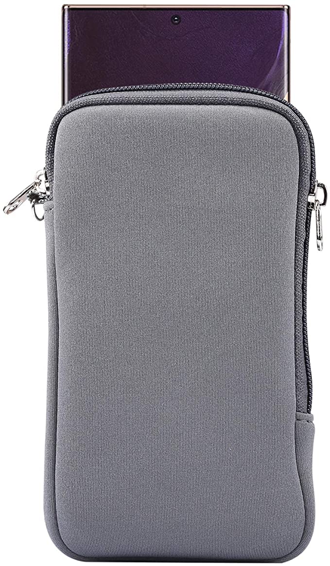 Gray neoprene cell phone pouch