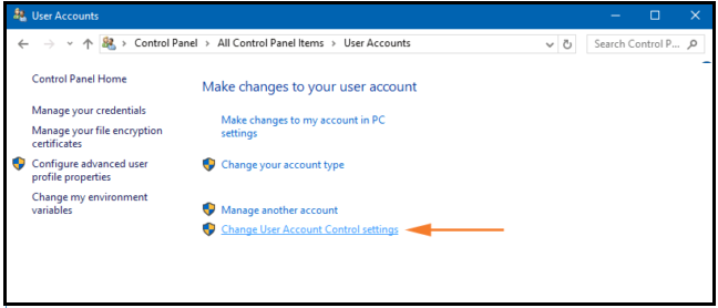 Disable UAC (User Account Control) on Windows 10 through User Account.