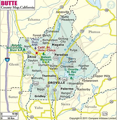                                        [Image: Map of Butte County listing towns in the area]
