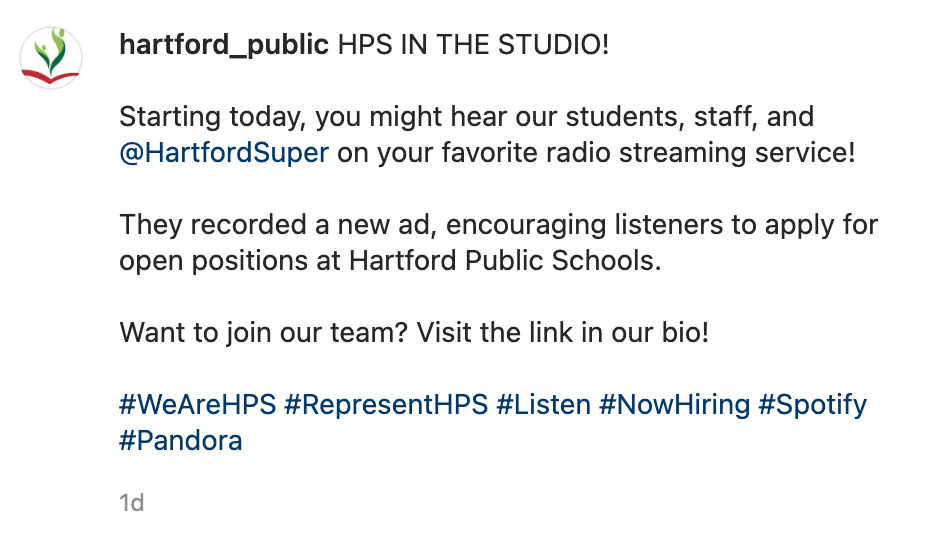 a screenshot of how hartford public schools involves students in their marketing