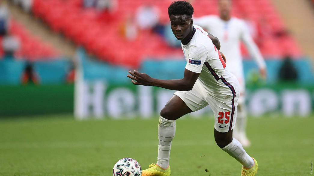Bukayo Saka in action for the Three Lions