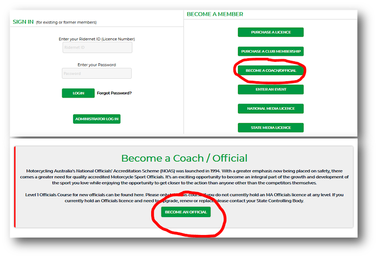 New Officials must complete the online Level 1 Operational Official Course prior to attending this course. Please use the link below to create a Ridernet profile and complete the course. If you have an existing Ridernet profile (Licence Holder) please log into your Ridernet profile and head to the COACH/OFFICIAL tab>Courses