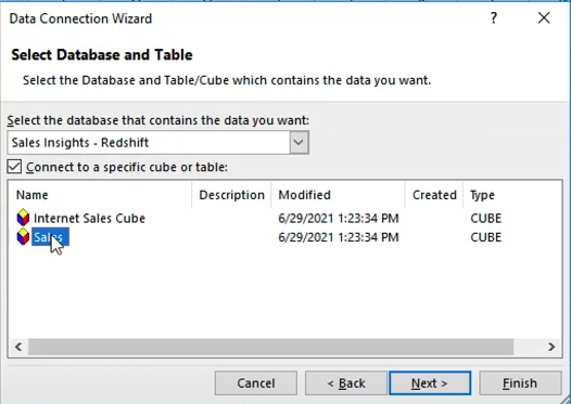 Excel Data Connection Wizard: Select Database & Table