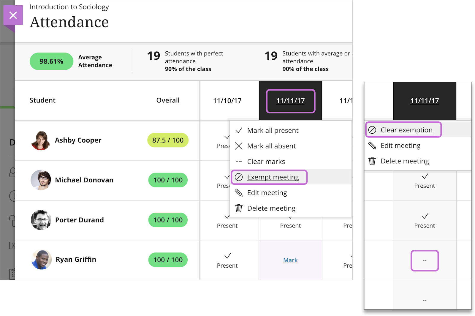 Image showing how to exempt a meeting