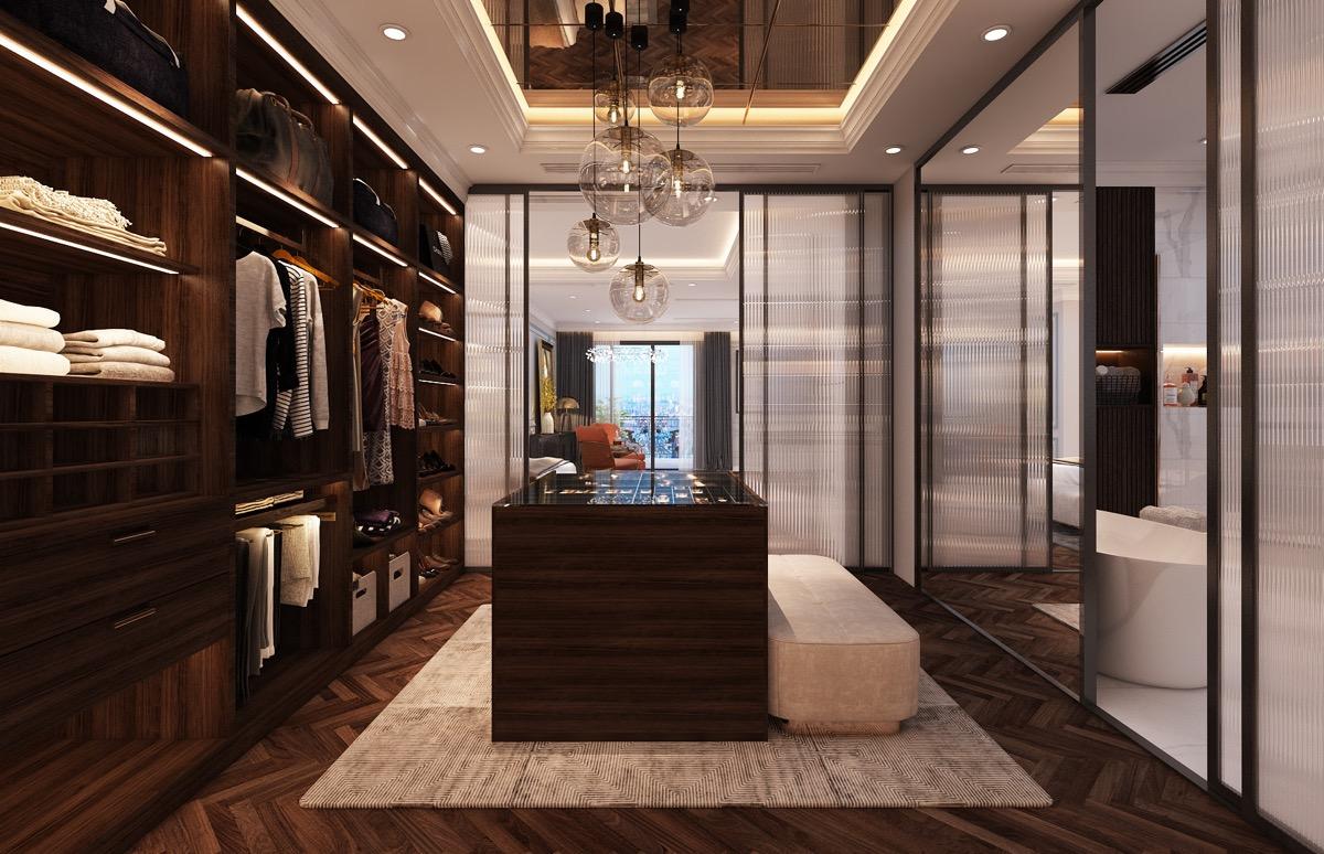 Luxury Walk In Closet with Wood Material