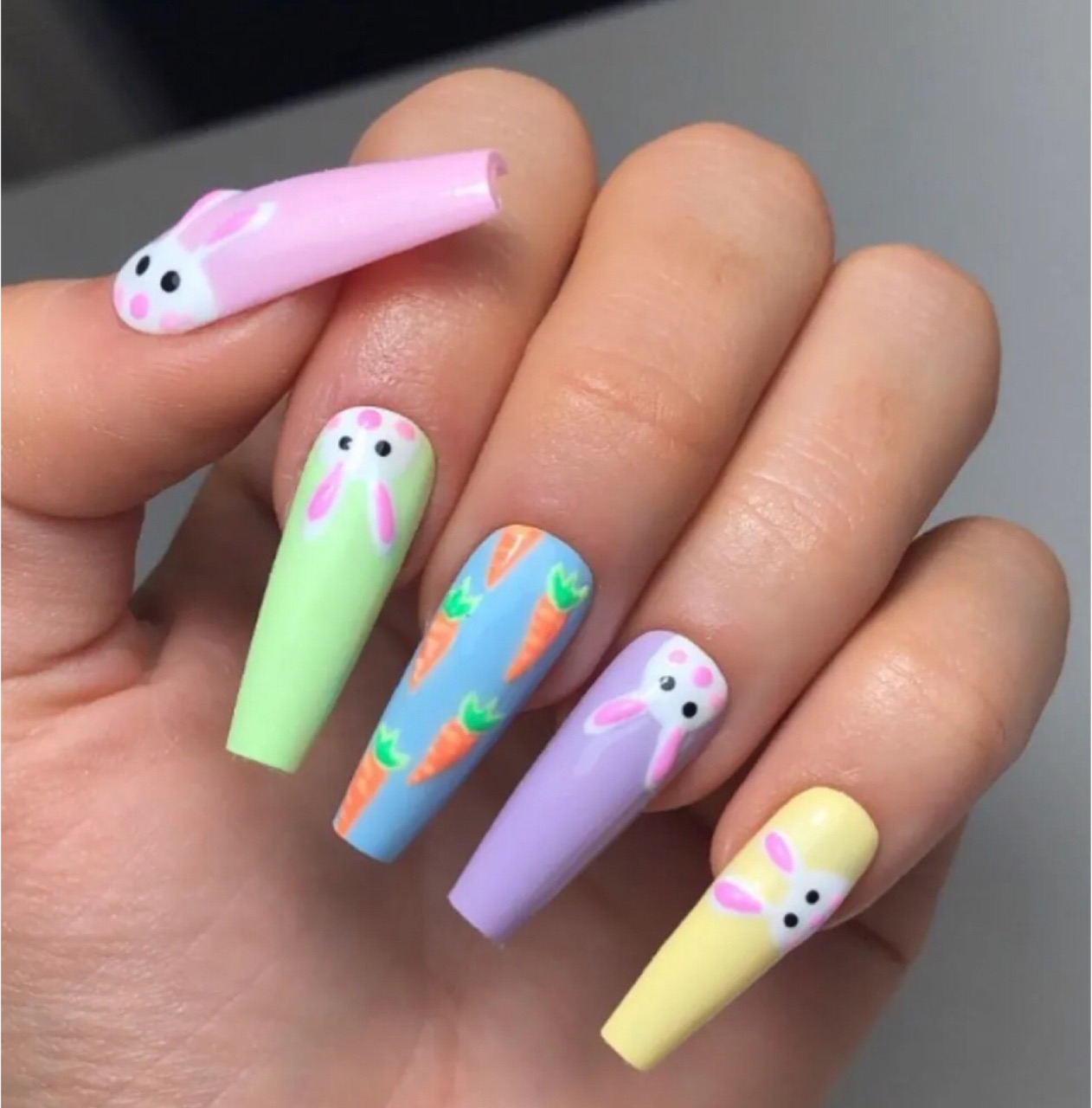 Bunny rainbow nails with pastel colors