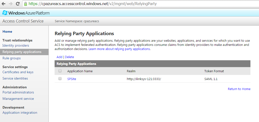 Azure ACS  Relying Party Applications