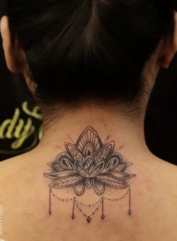 Mandala Back Neck Tattoos Women
