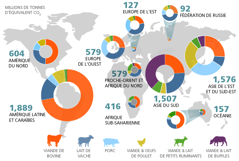 Emission de CO2 élevage monde : schéma