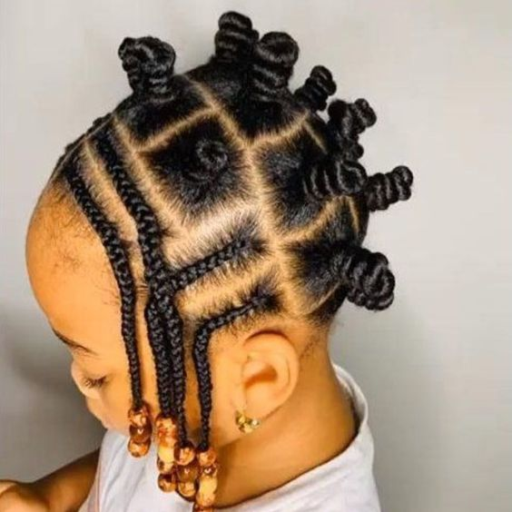 Kiddies braid hairstyle: Beautiful girl shows off her bantu knots