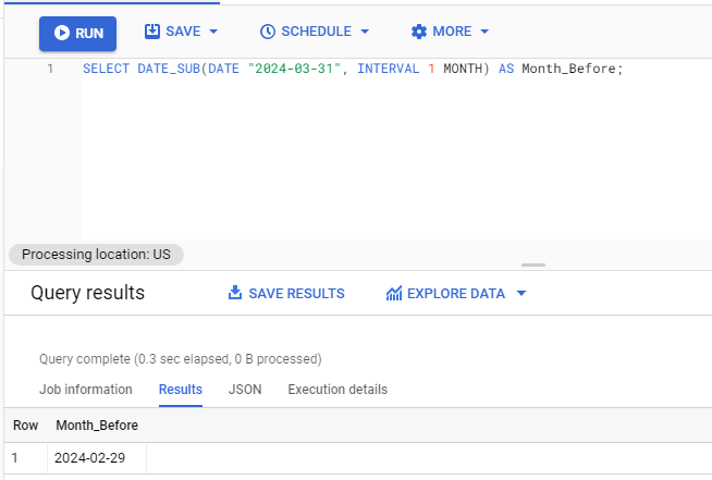 Date_Add BigQuery: Subtract 1 MONTH from March 31st, 2024