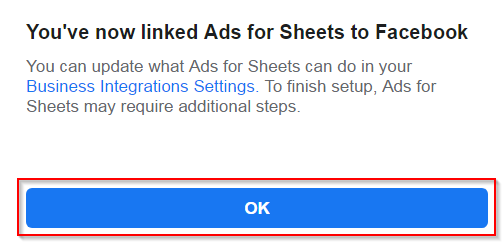 facebook ads and google sheets - successfully linked