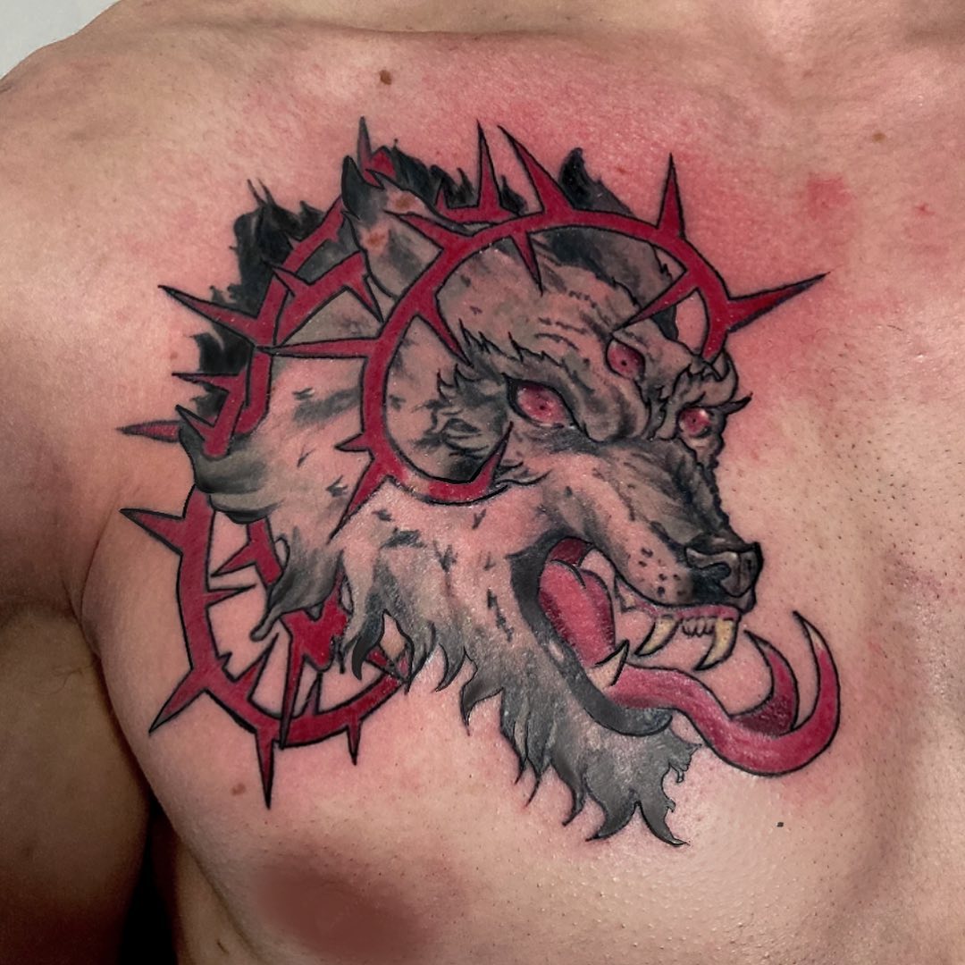 Wolf With Barbed Wire Tattoo