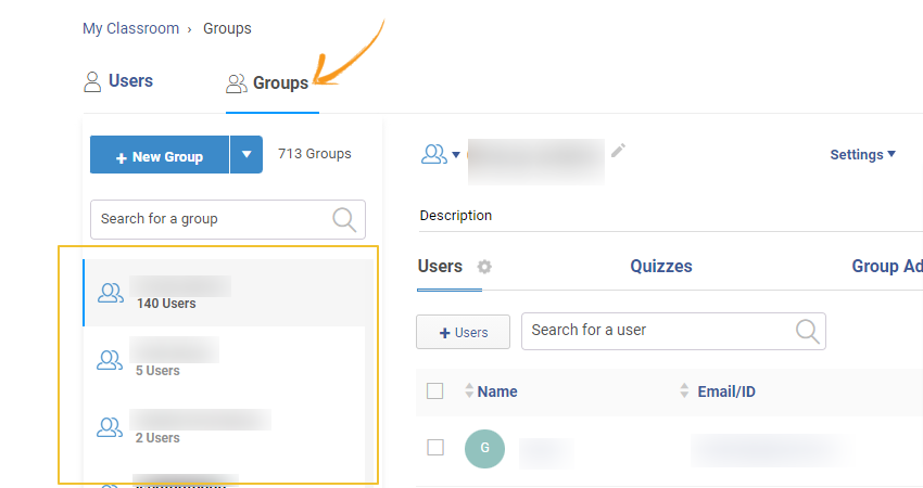 Selecting a Group to view its grade book
