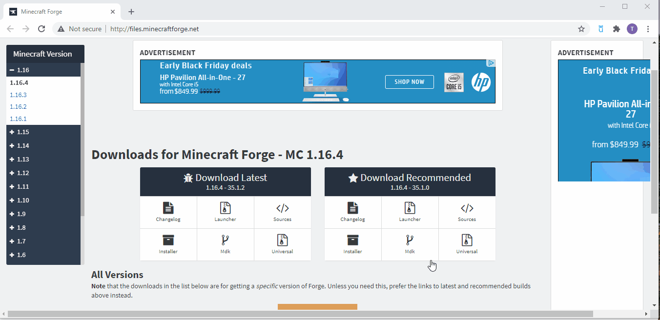 Downloading Minecrafft forge