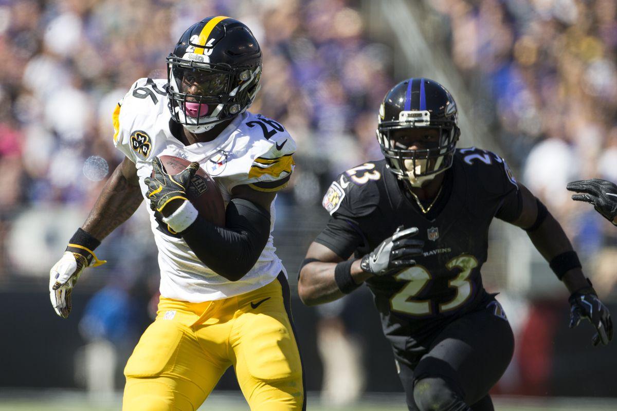 Le'Veon Bell has a great rushing day against Baltimore's defense in Week 4. (Getty Images)