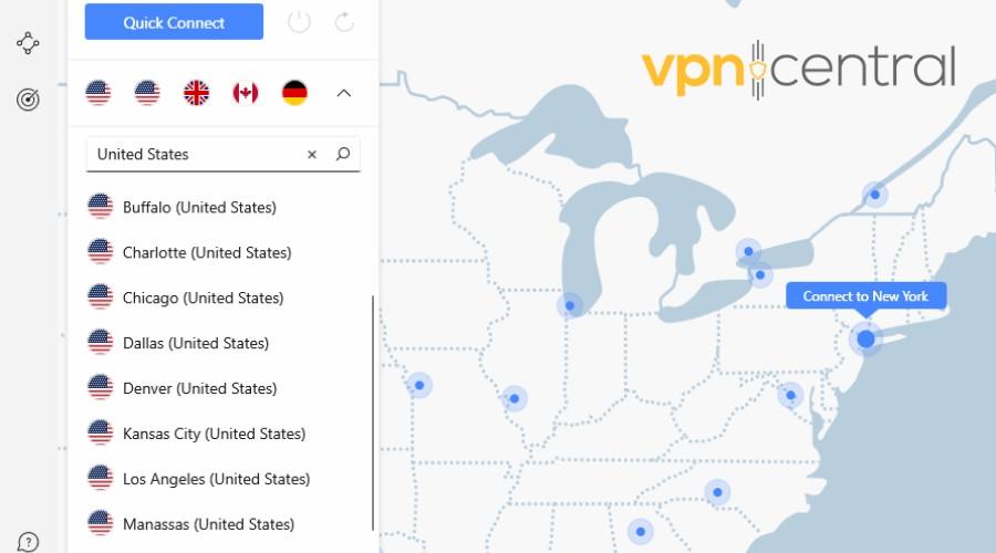 NordVPN connected to New York server