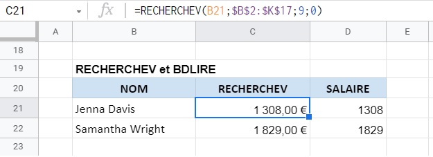 Google Sheets - Fonction RECHERCHEV
