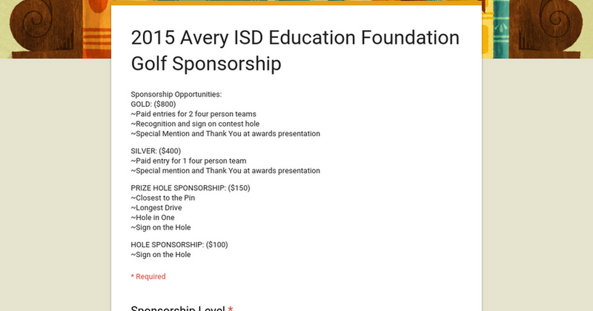 2015 Avery ISD Education Foundation Golf Sponsorship