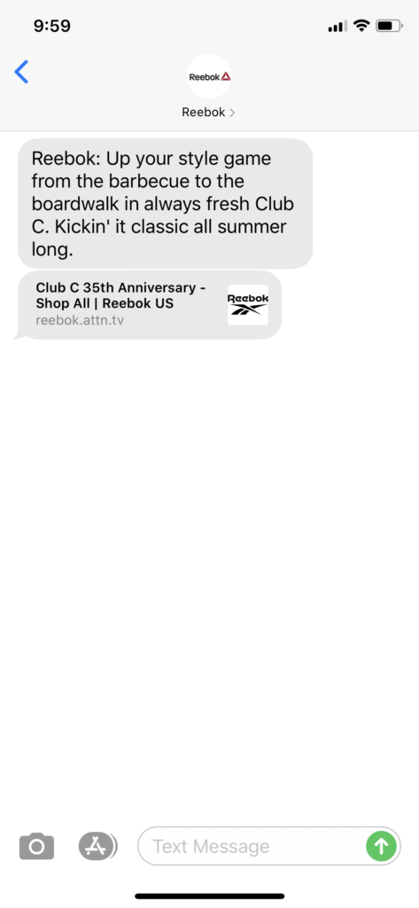 Reebok sms text example - 07.27.2020
