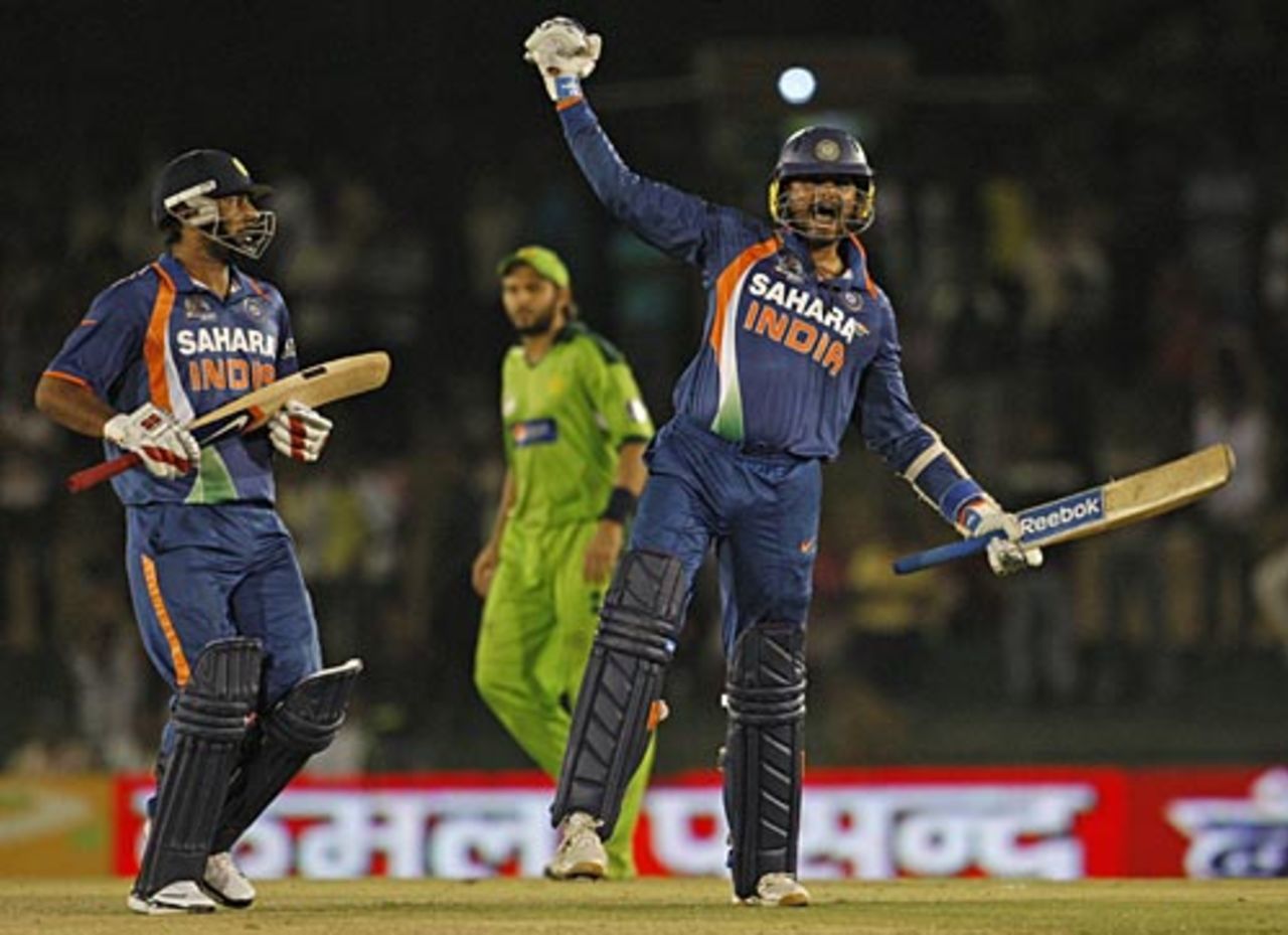 Harbhajan and Kumar celebrates after the tense finale