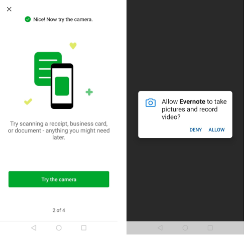 Evernote Mobile App User Onboarding - Permission Request