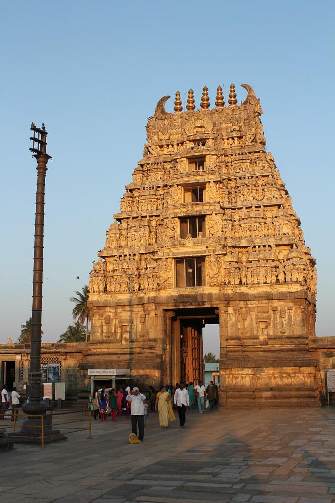 The Gopuram Gateway built by Krishnadevaraya and the Garuda stambha