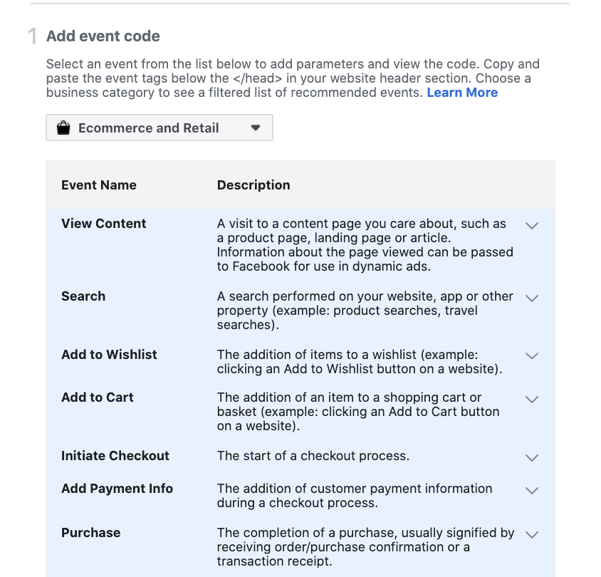 Screenshot of Facebook's Event Setup Tool.