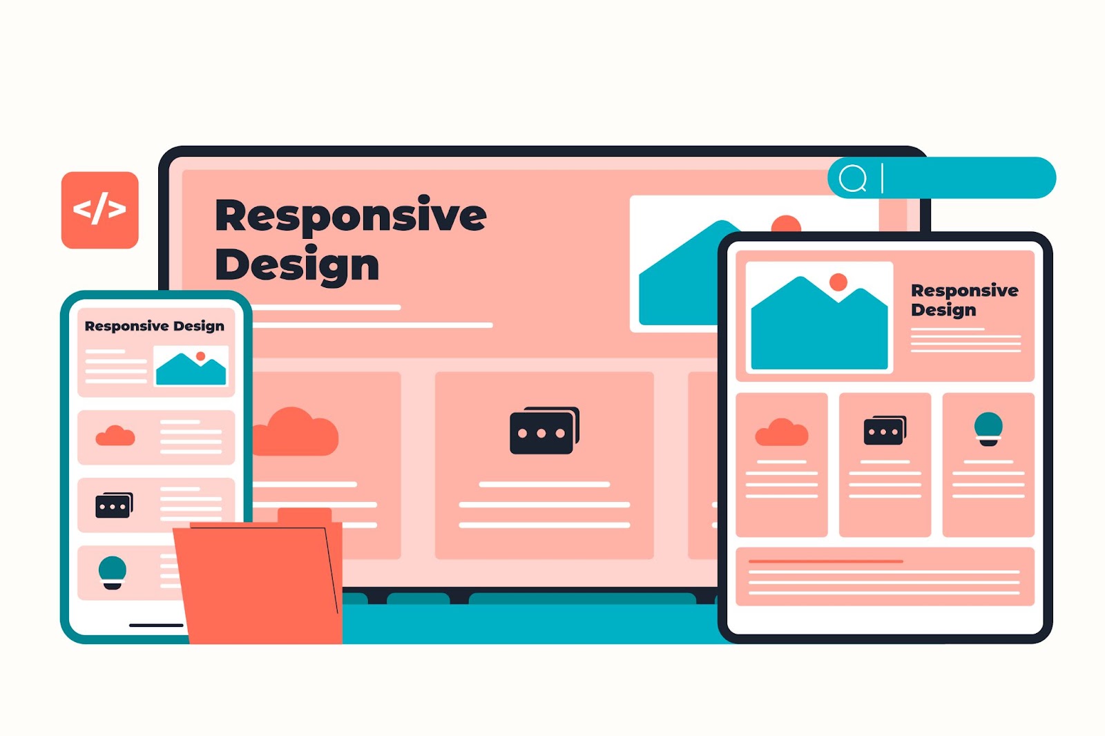 A design showing how a website is displayed in different devices