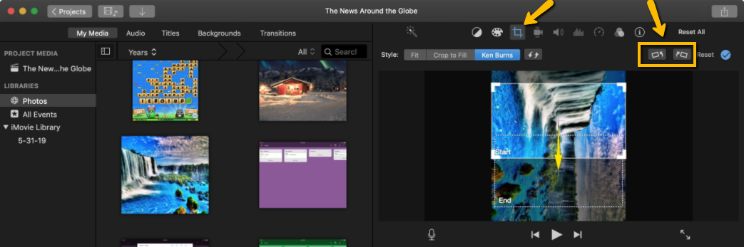 Screenshot of iMovie showing how to rotate a video.