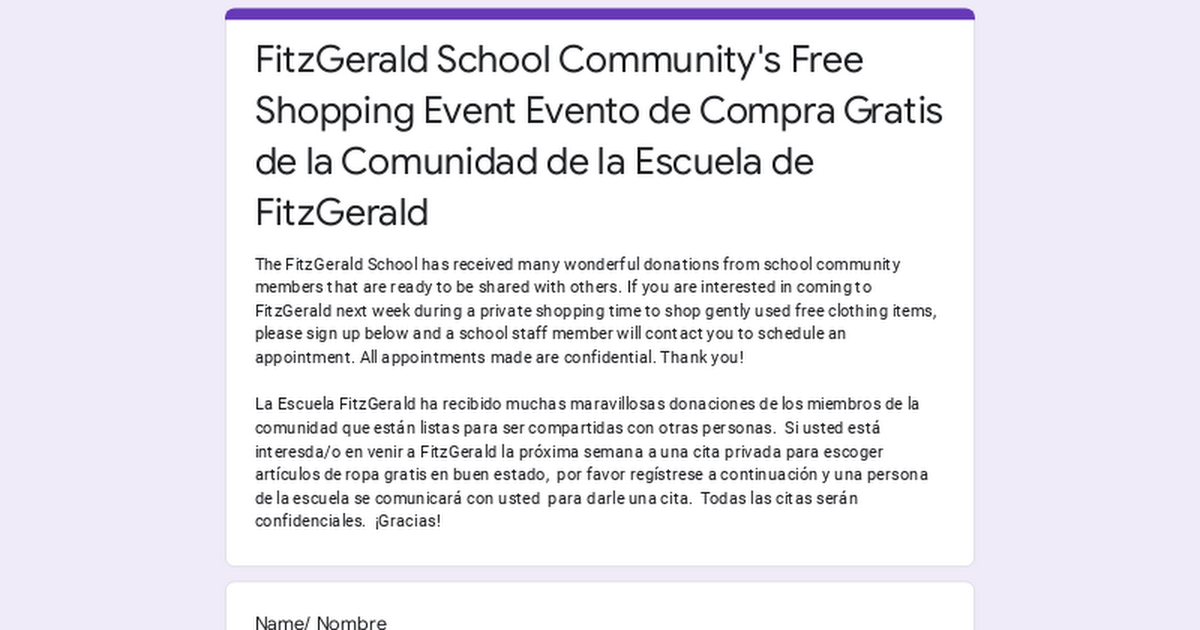 FitzGerald School Community's Free Shopping Event